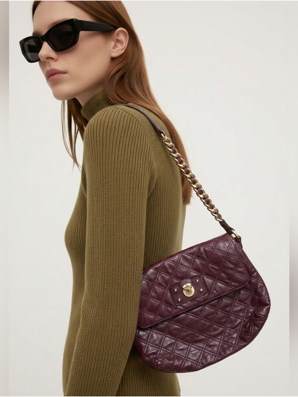 Marc Jacobs Quilted Leather Shoulder Bag in Deep Burgundy